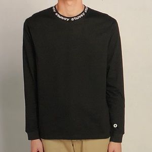 Stussy Logo Collar Black Long Sleeve Top